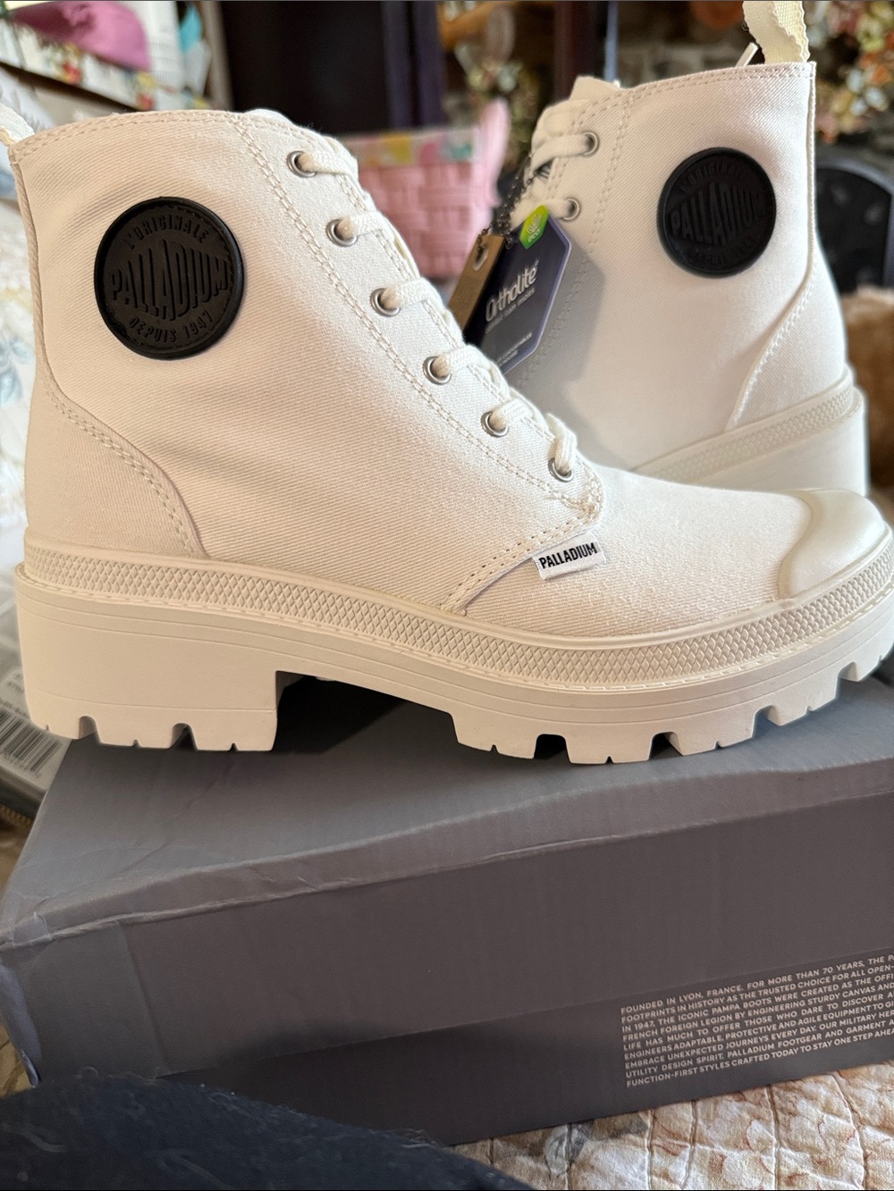 Palladium White Canvas Lug-Sole Lace-Up Boots